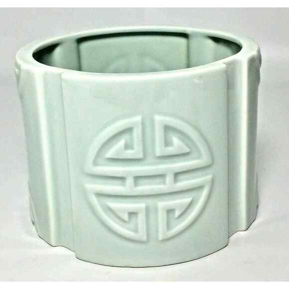 VINTAGE Signed 1980 Shafford Orientale Pale Green Planter Vase Home Decor - Picture 1 of 9